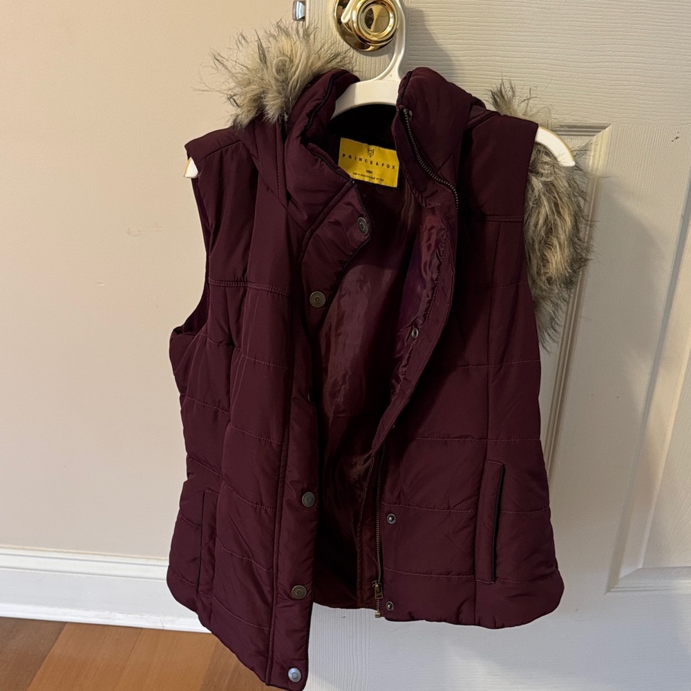 Prince & Fox Maroon Vest with Faux Fur Hood